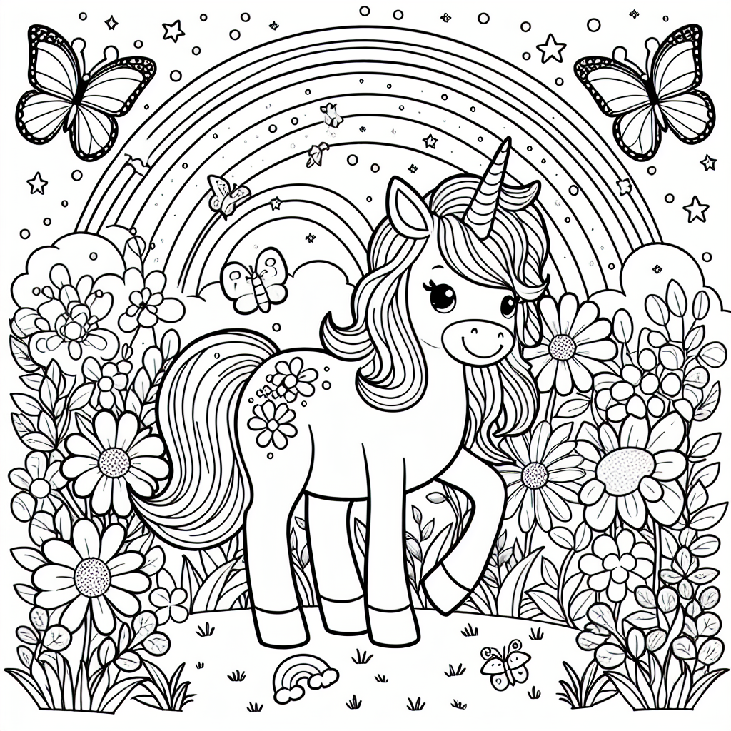 Free coloring page preview — Unicorn Garden