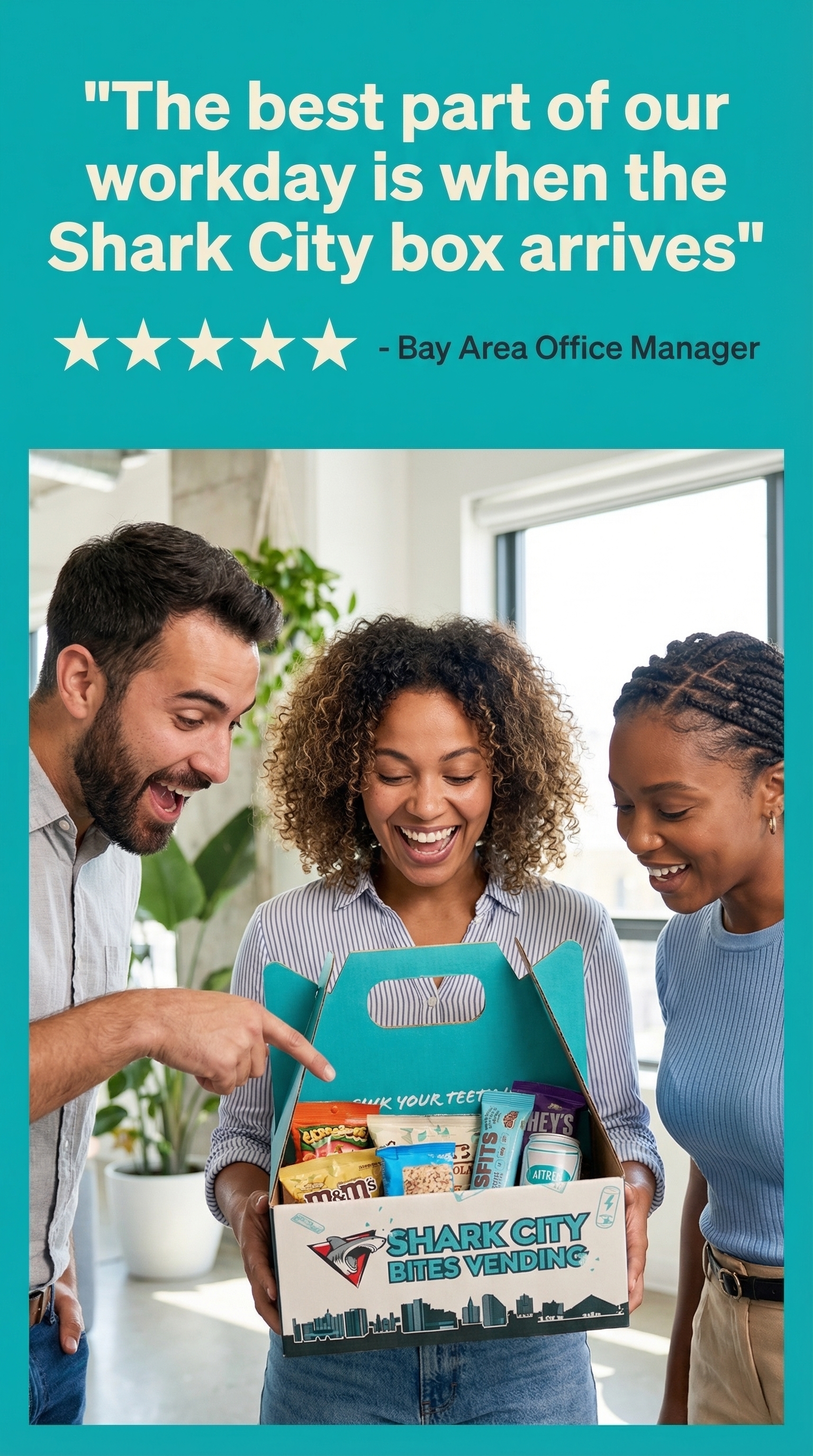 Shark City Bites branded gift box with curated snacks, delivered next-day in South Bay San Jose