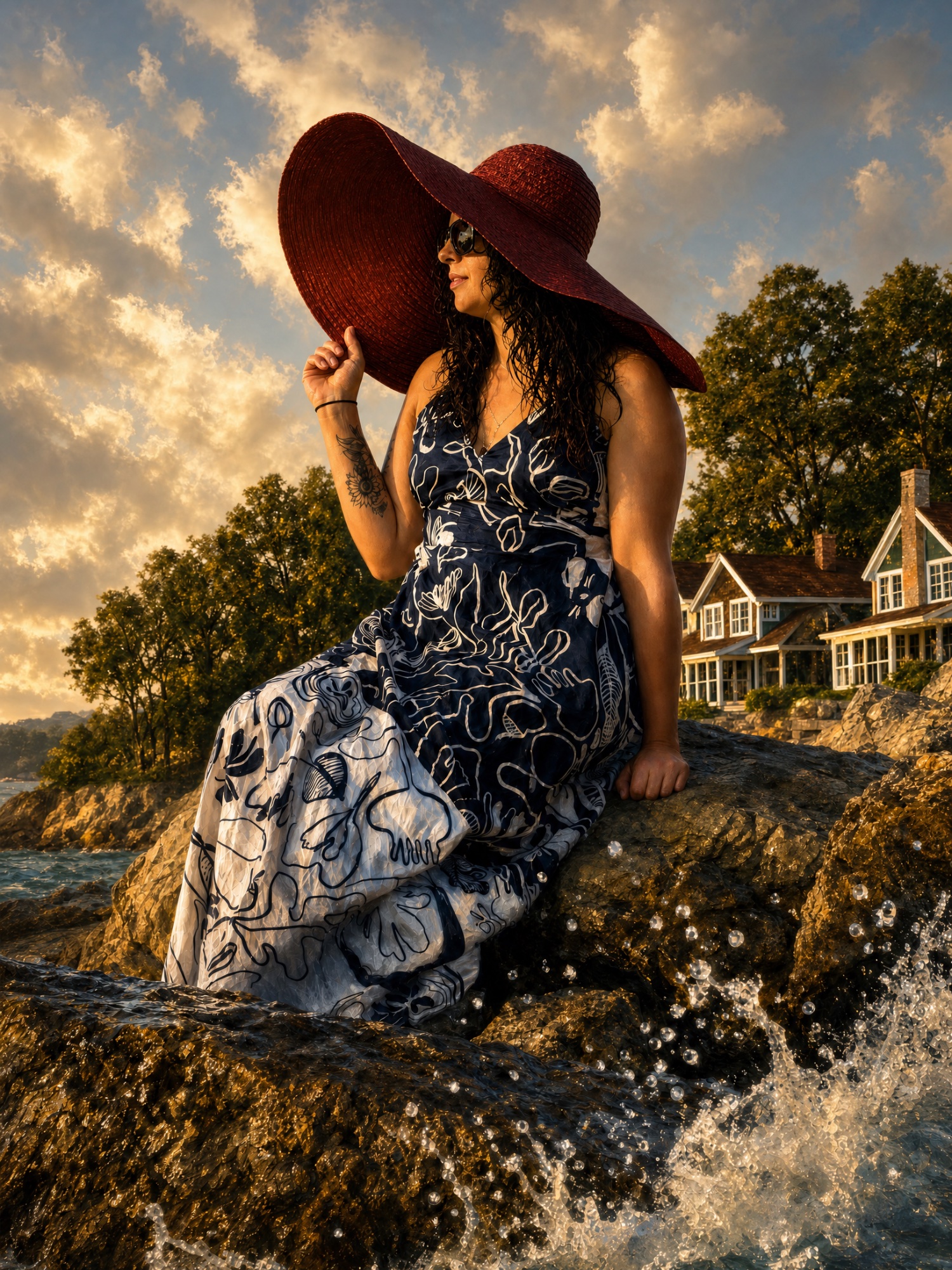 Woman on rocks at South Haven, Michigan at sunset — painterly golden-hour print, Sidewalk Stories Photography