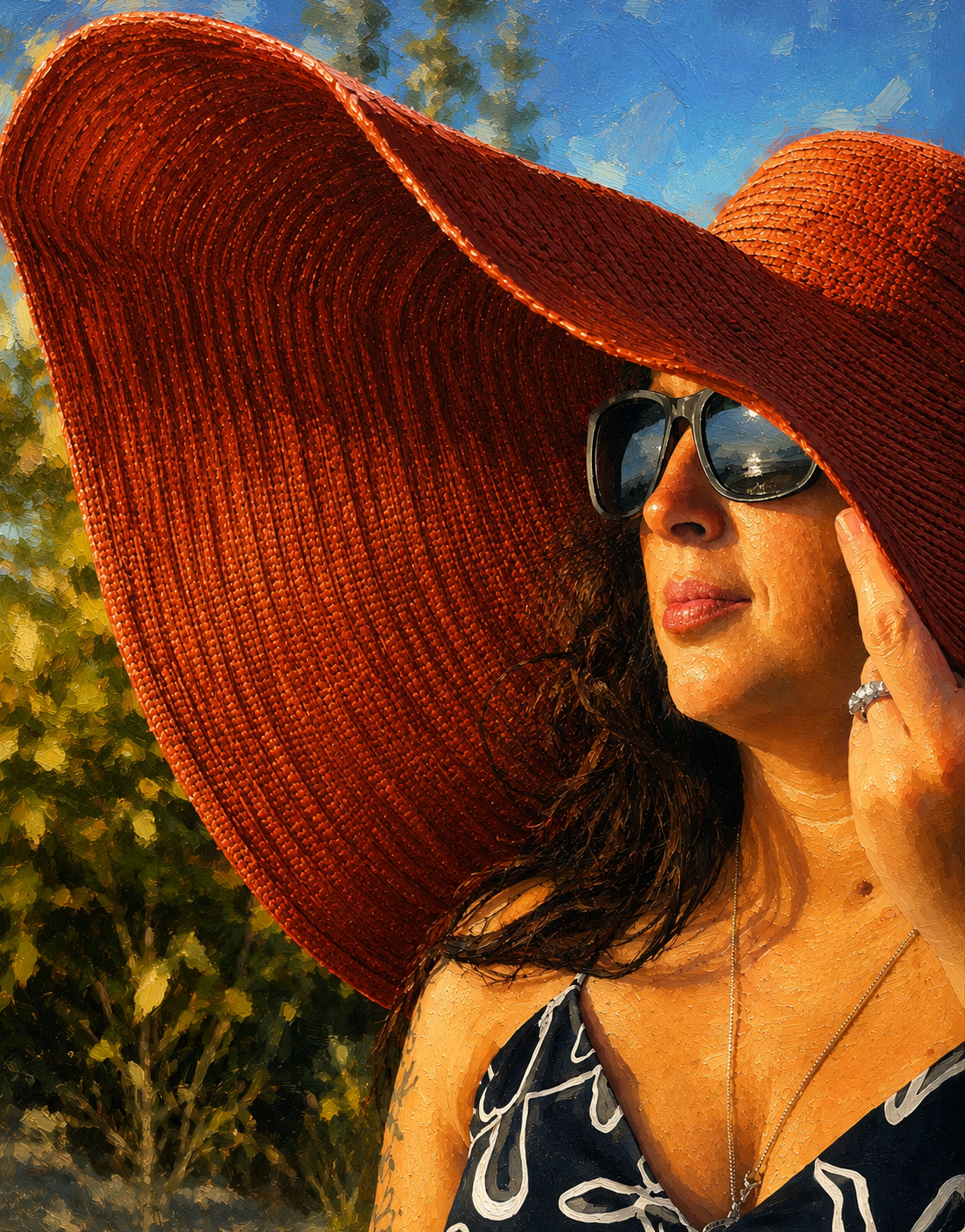 Oversized hat portrait — color companion to the 4th of July study, Sidewalk Stories Photography