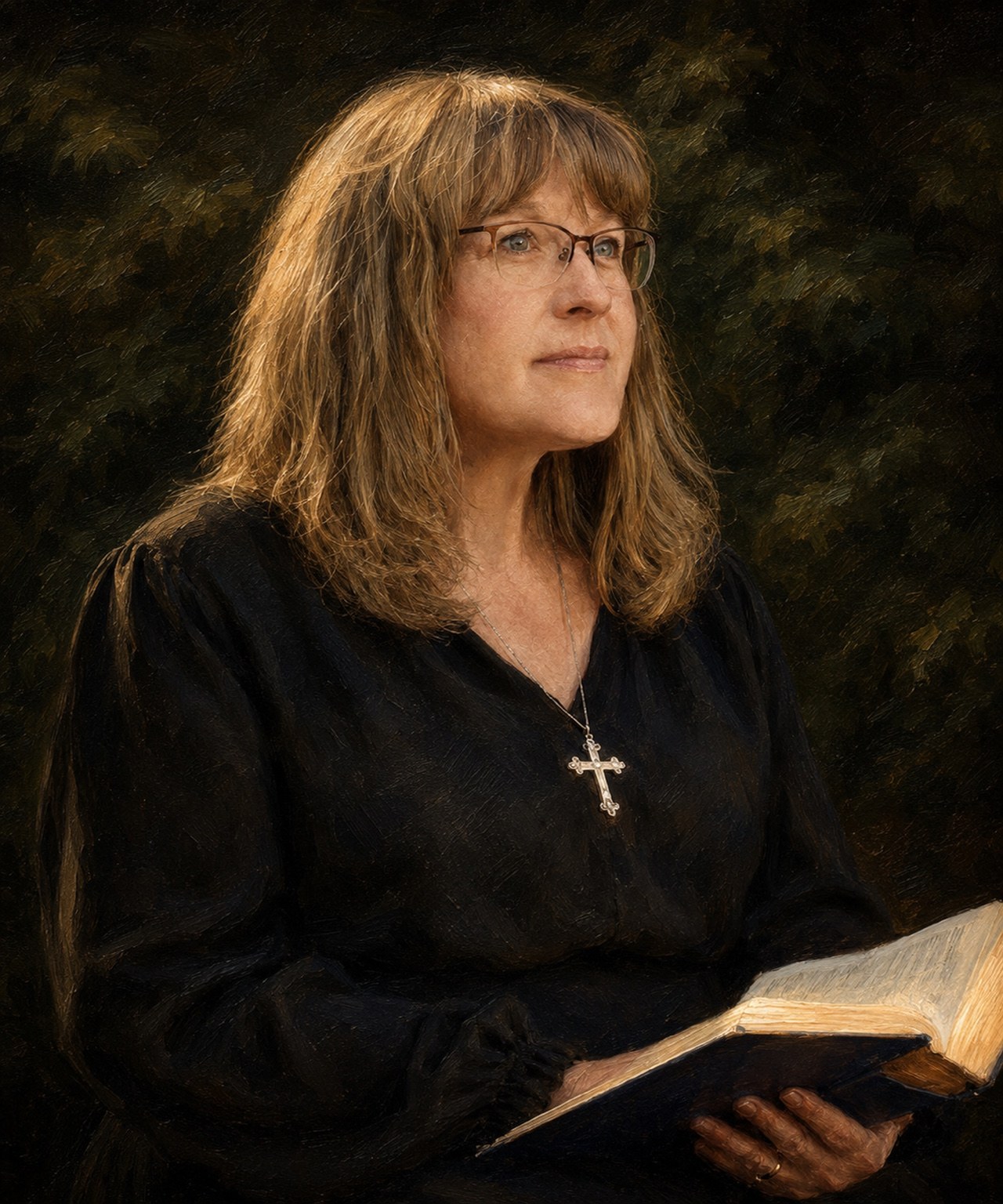 Painterly portrait — woman with cross, legacy portrait by Sidewalk Stories Photography
