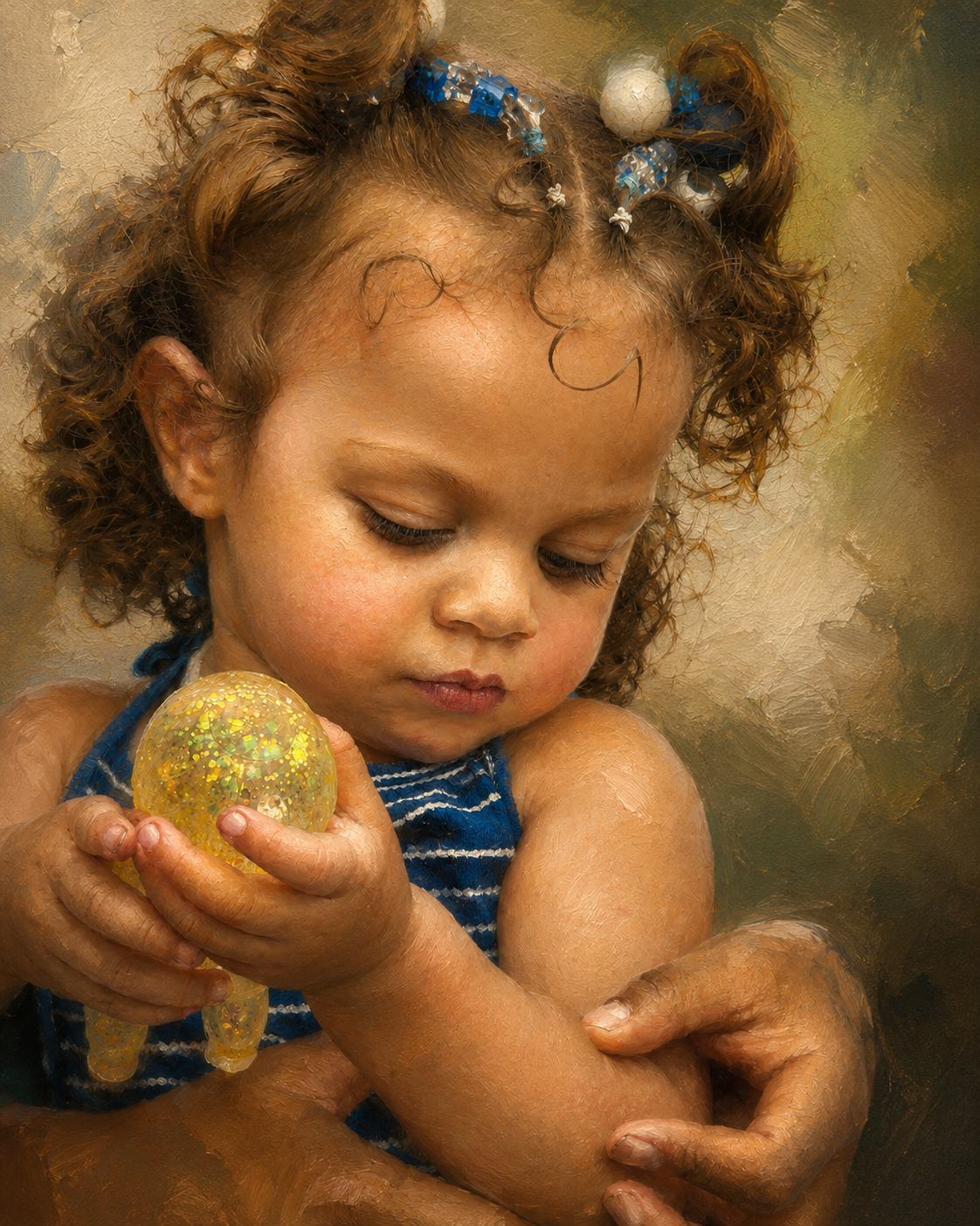 Toddler in carnival finery — full color painterly field study by Sidewalk Stories Photography, Bay City