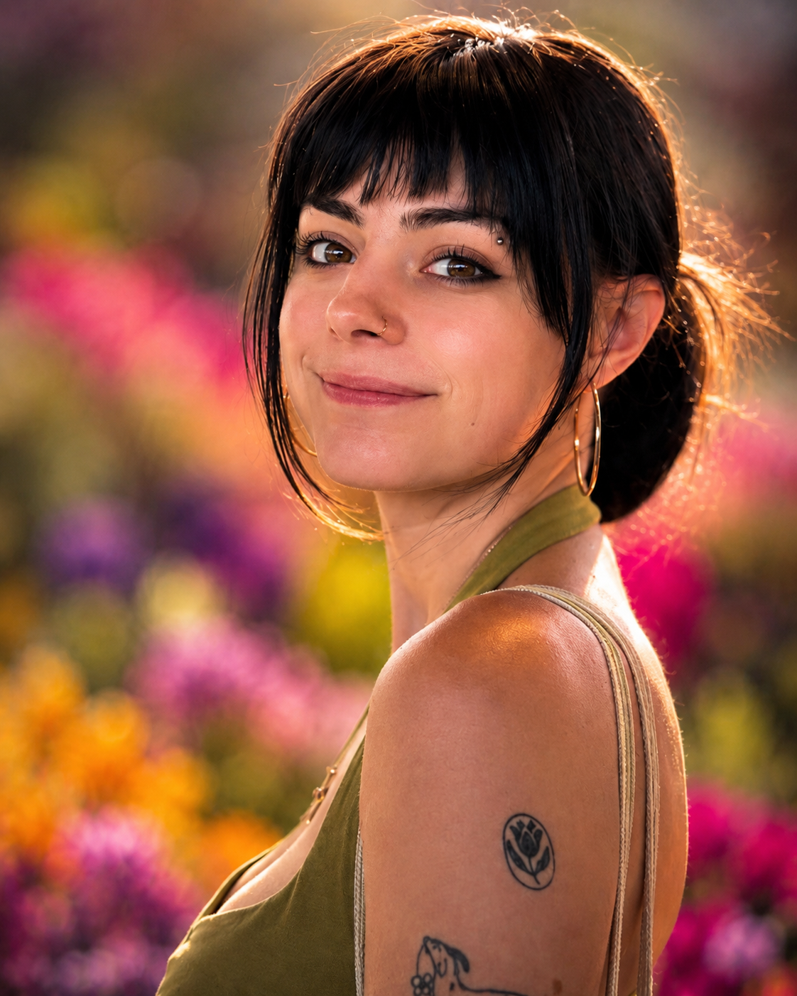 Fine art individual portrait — golden backlight, flower bokeh, Detroit, by Craig Moyers