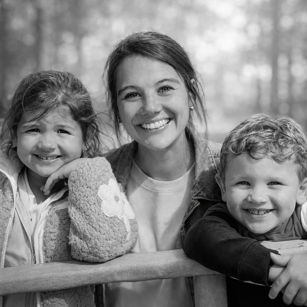 Soft still moment between mom and child — black and white, Sidewalk Stories Photography