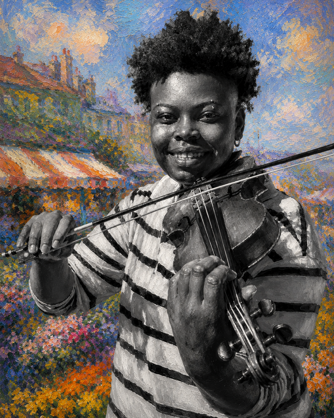 Painterly portrait — street musician with violin at Eastern Market Detroit, by Sidewalk Stories Photography