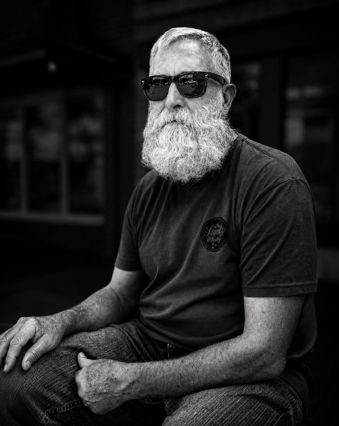 Bearded man with sunglasses — street portrait by Sidewalk Stories Photography, Bay City Michigan