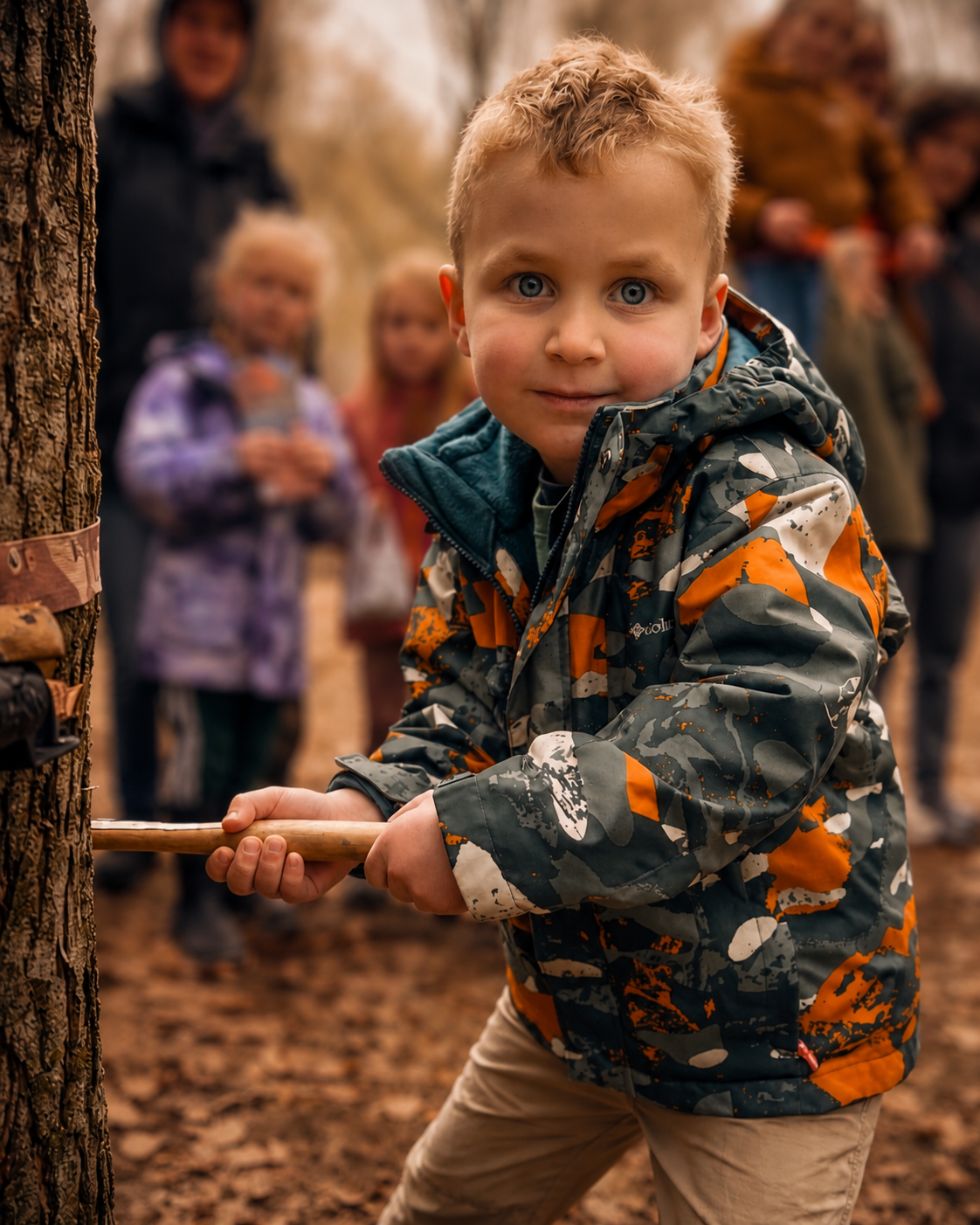 Child playing outdoors in autumn light — natural movement and fall colors, Midland MI photography