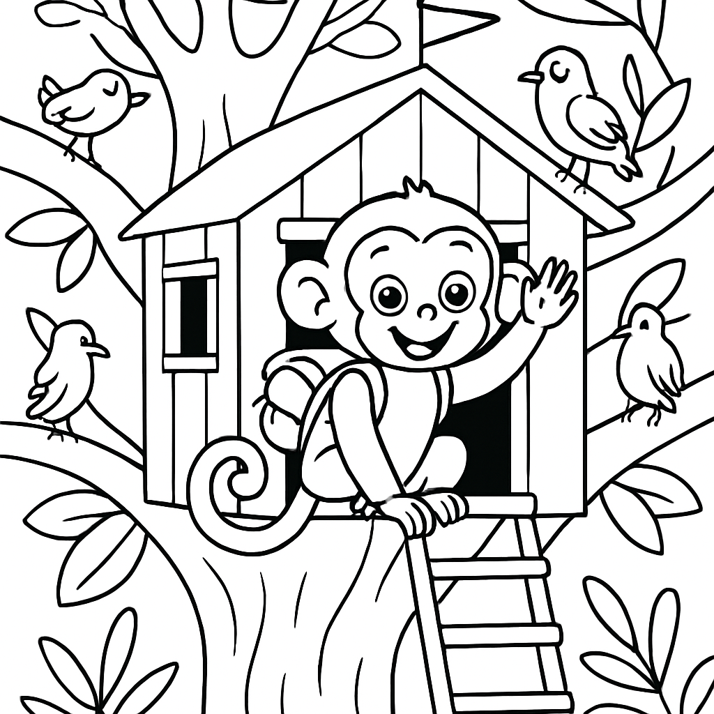 Zip in the Treetop Hideout — coloring page
