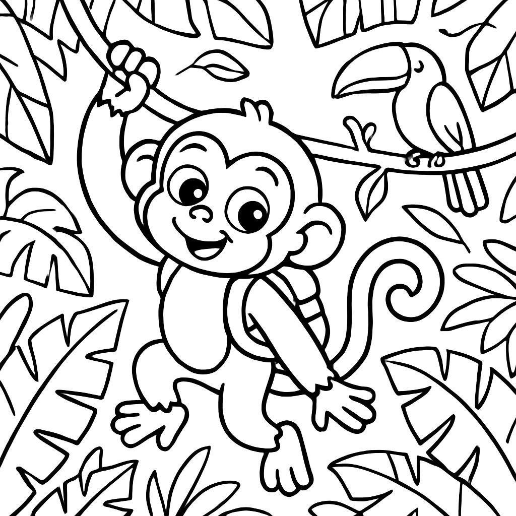 Zip Swings Through the Jungle — coloring page