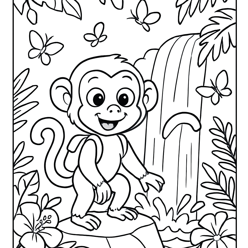 Zip Explores the Waterfall — coloring page