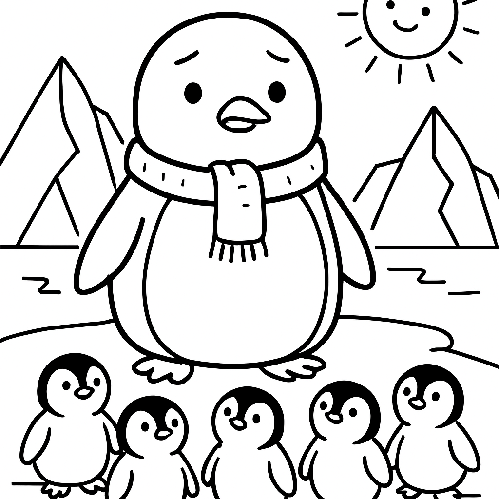 Frost and the Penguin Colony — coloring page