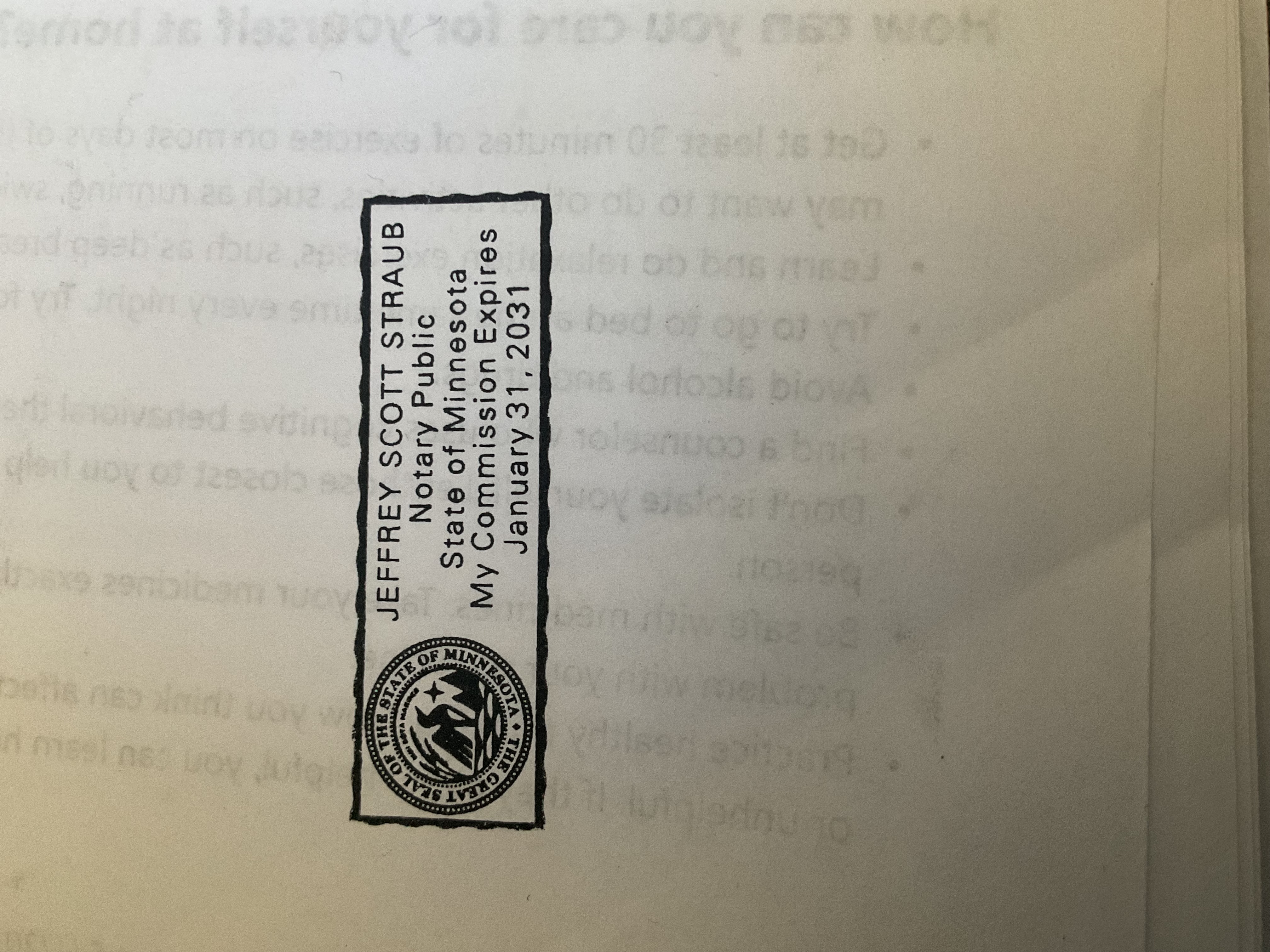 Jeffrey Scott Straub — Minnesota Notary Public Stamp, Expires Jan 31, 2031