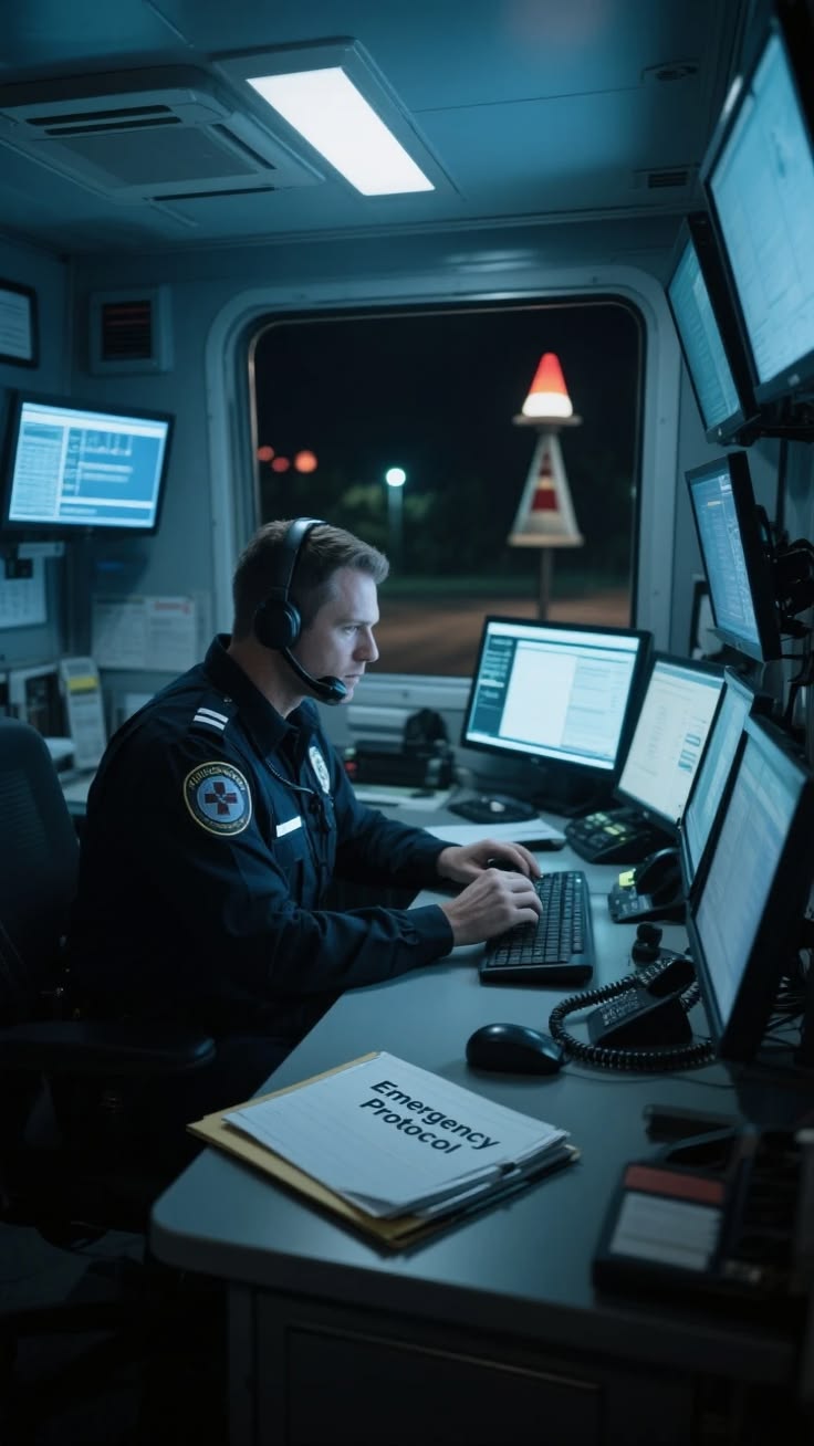 Security officer at monitors