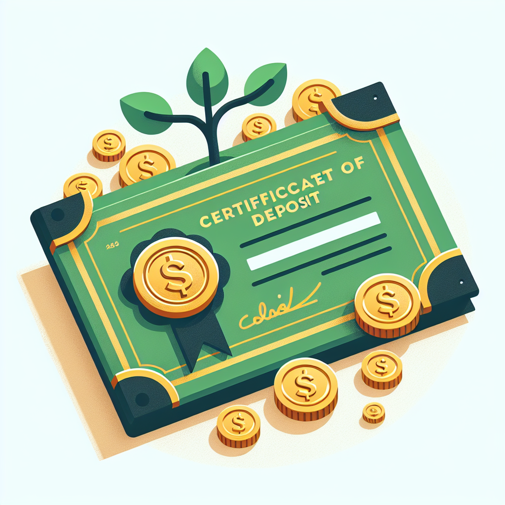 Certificate of deposit document with growing coins illustration
