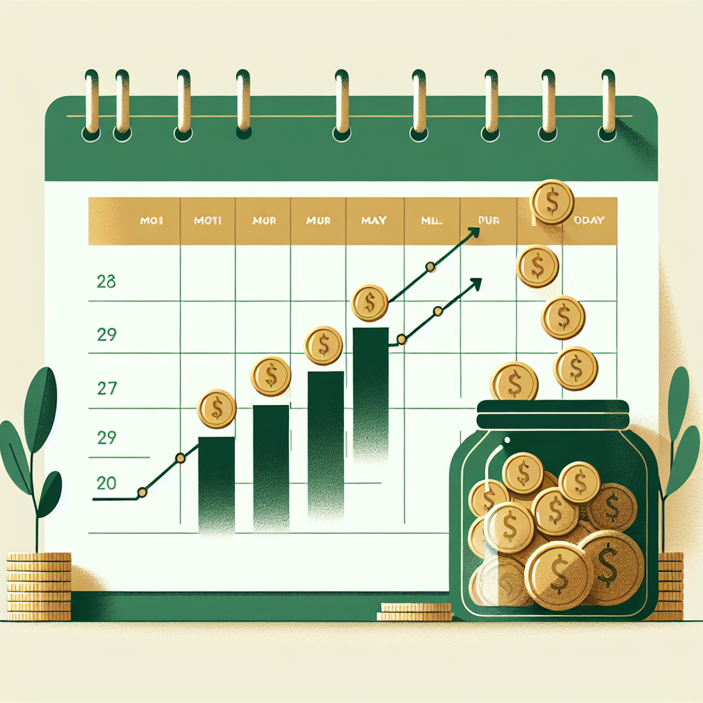 Monthly automatic savings calendar and growing savings jar