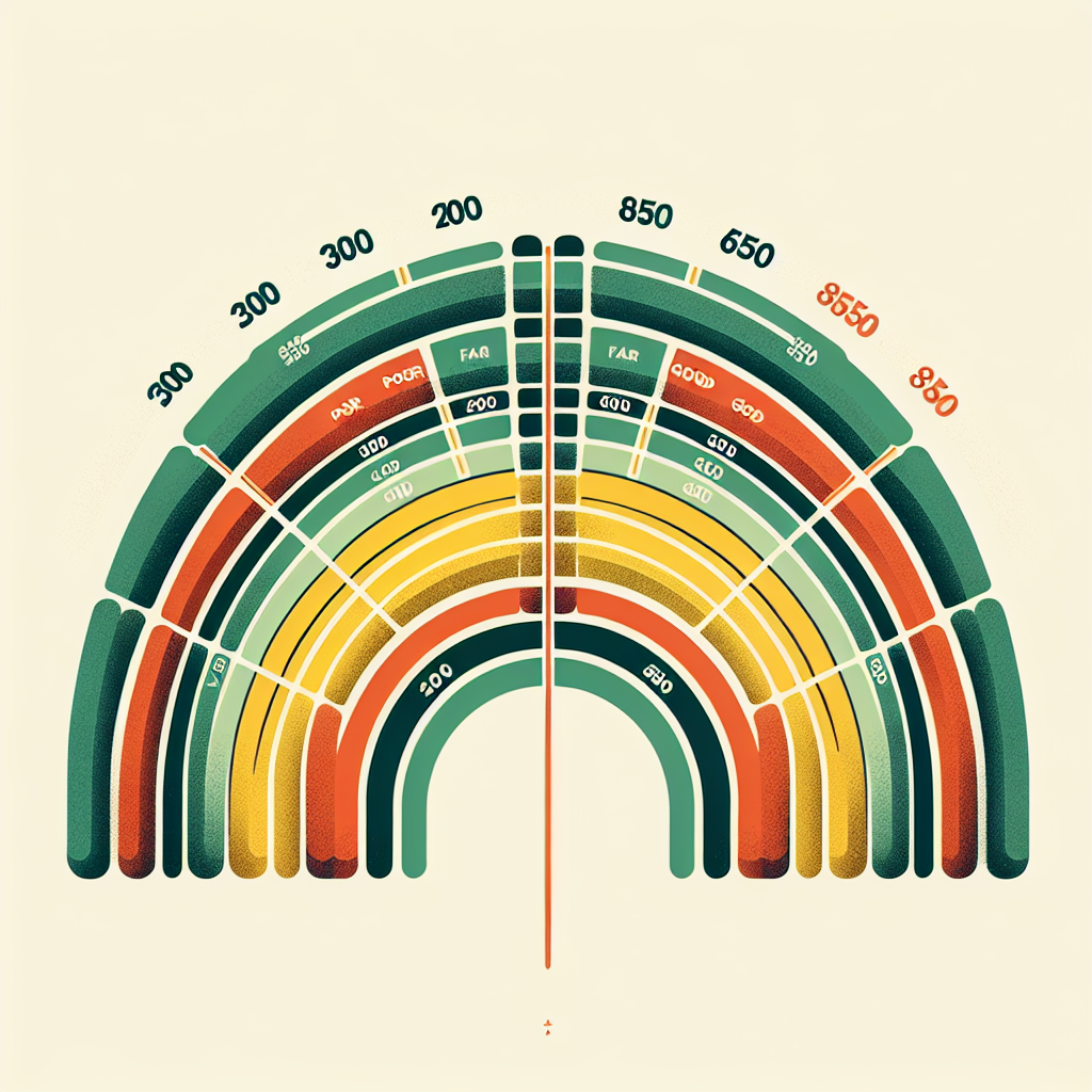 Credit score scale from 300 to 850 with color-coded zones