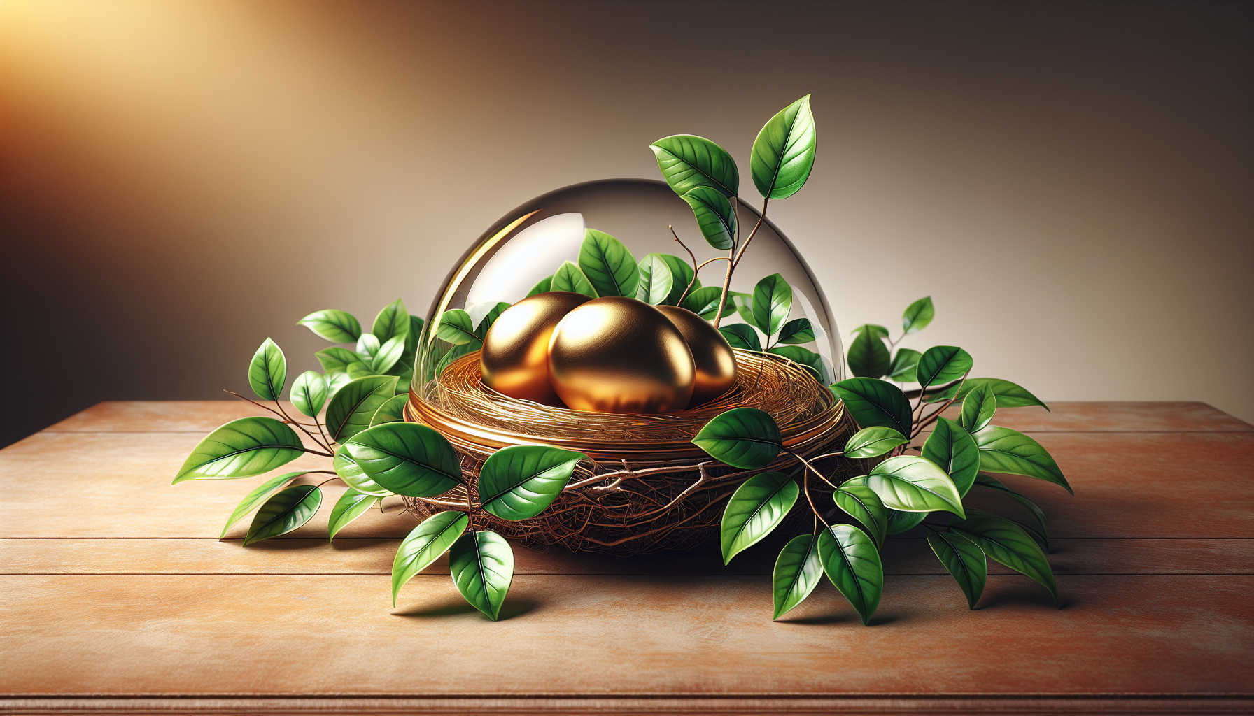 Golden nest egg protected under glass dome for retirement