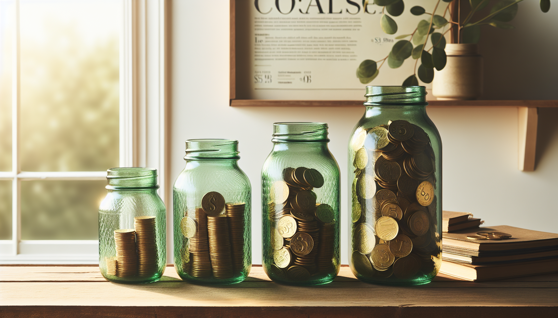 Three savings jars of different sizes representing account types
