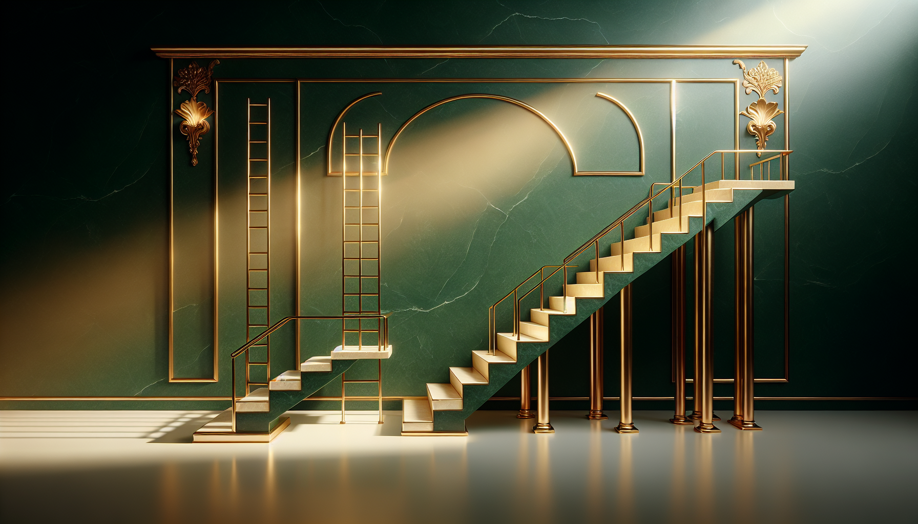 Golden ladder with ascending rungs representing credit score milestones