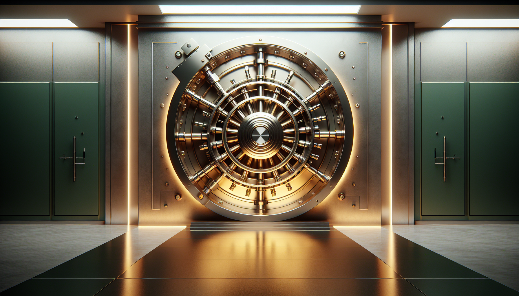 Bank vault door revealing golden glow inside