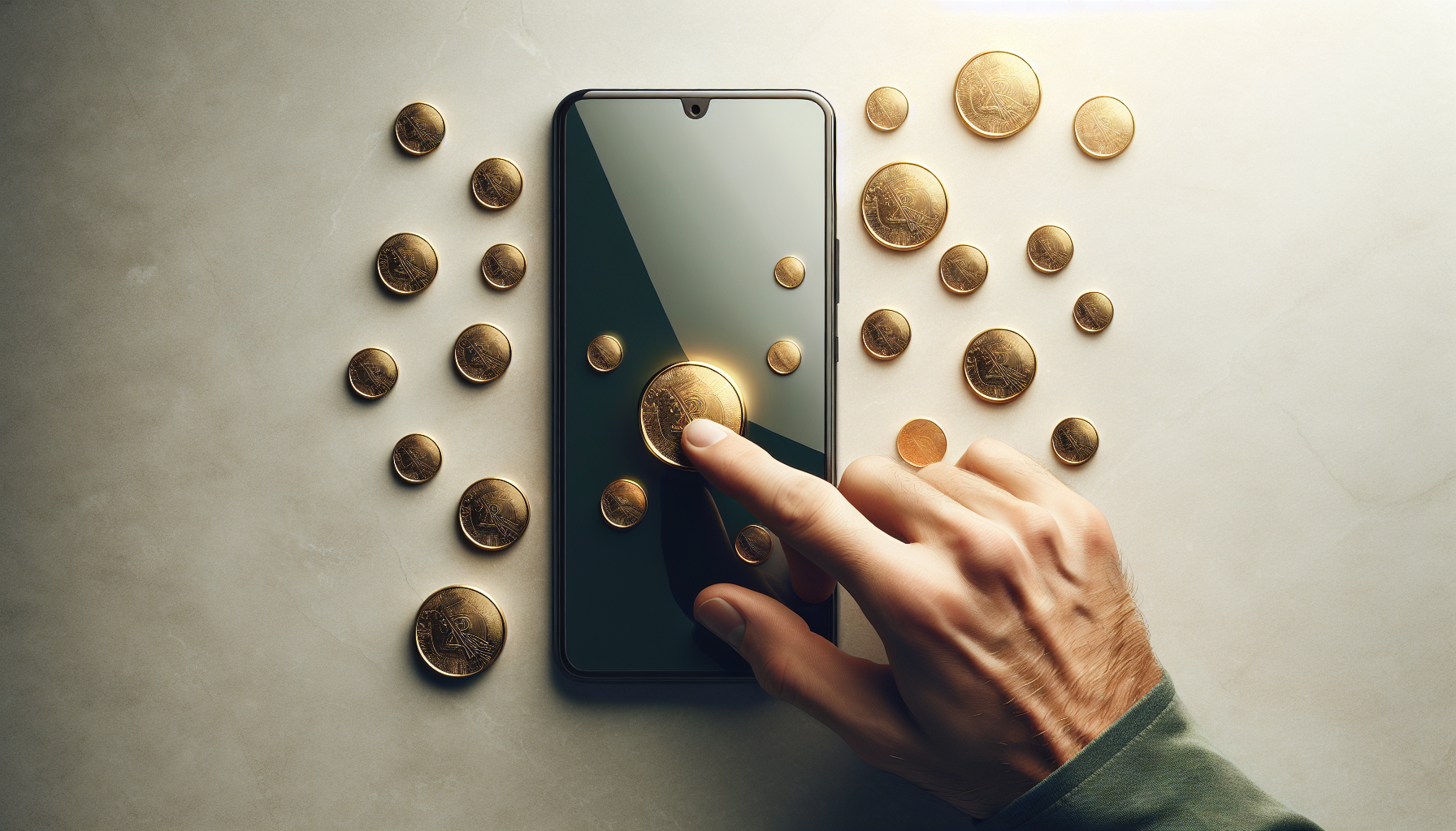 Smartphone with coins representing mobile investing from small amounts
