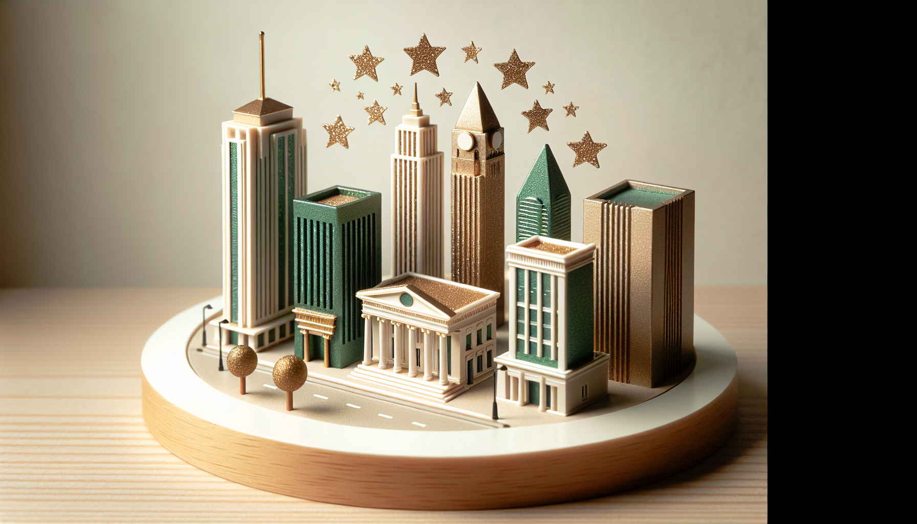 Miniature bank buildings ranked by quality