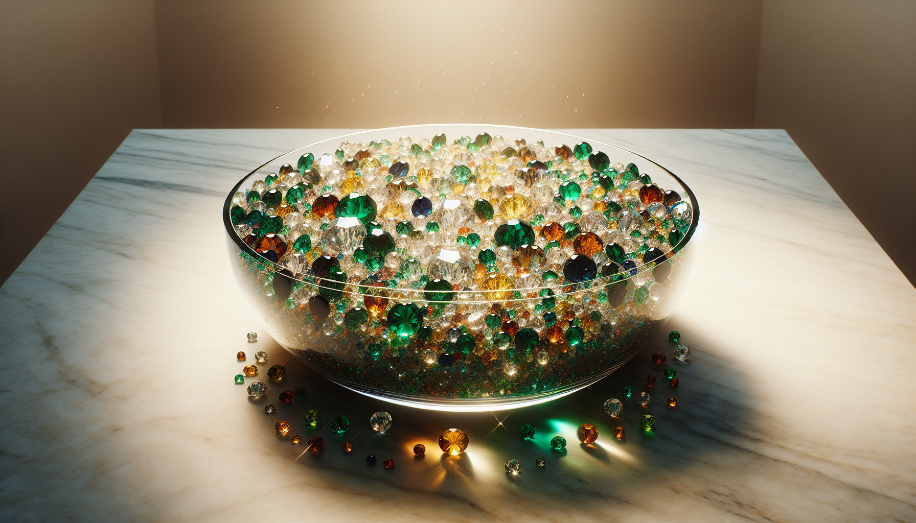 Bowl of diverse gemstones representing index fund diversification