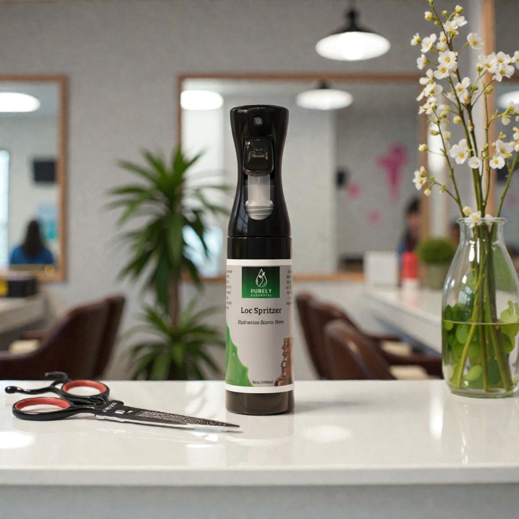 Purely Essential Loc Spritzer — front angle, full bottle