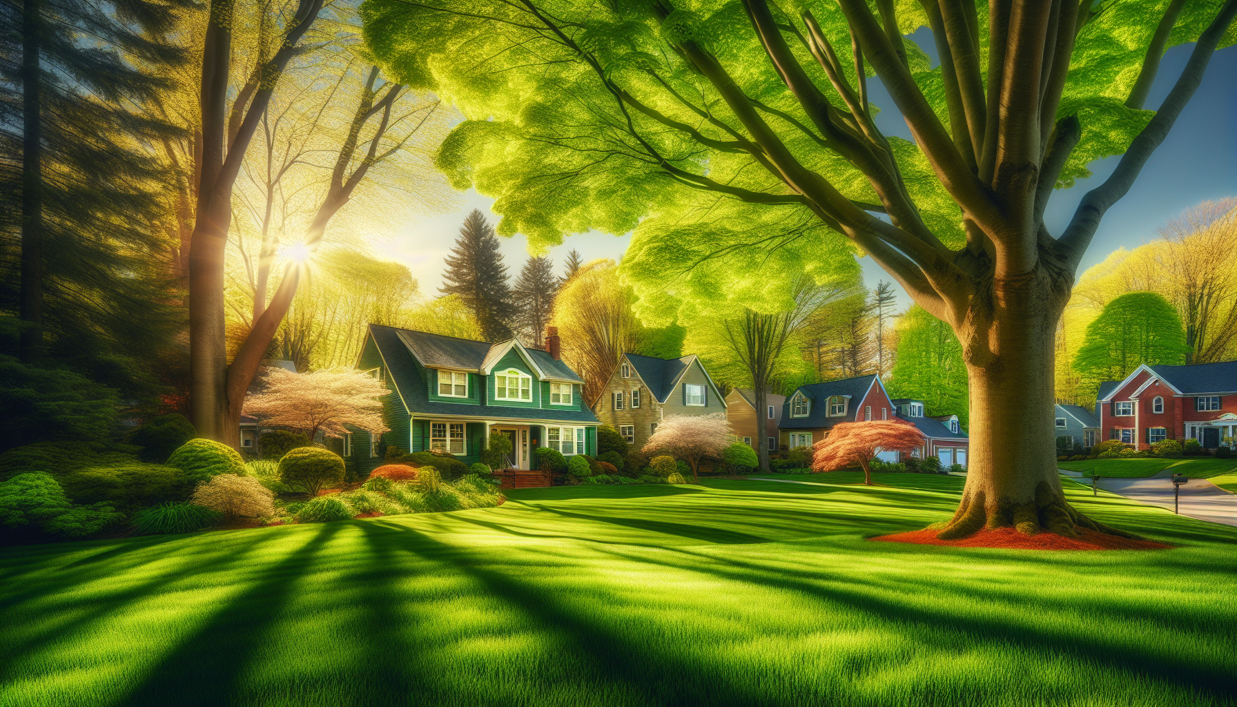 New England lawn in spring ready for seasonal tick and mosquito protection