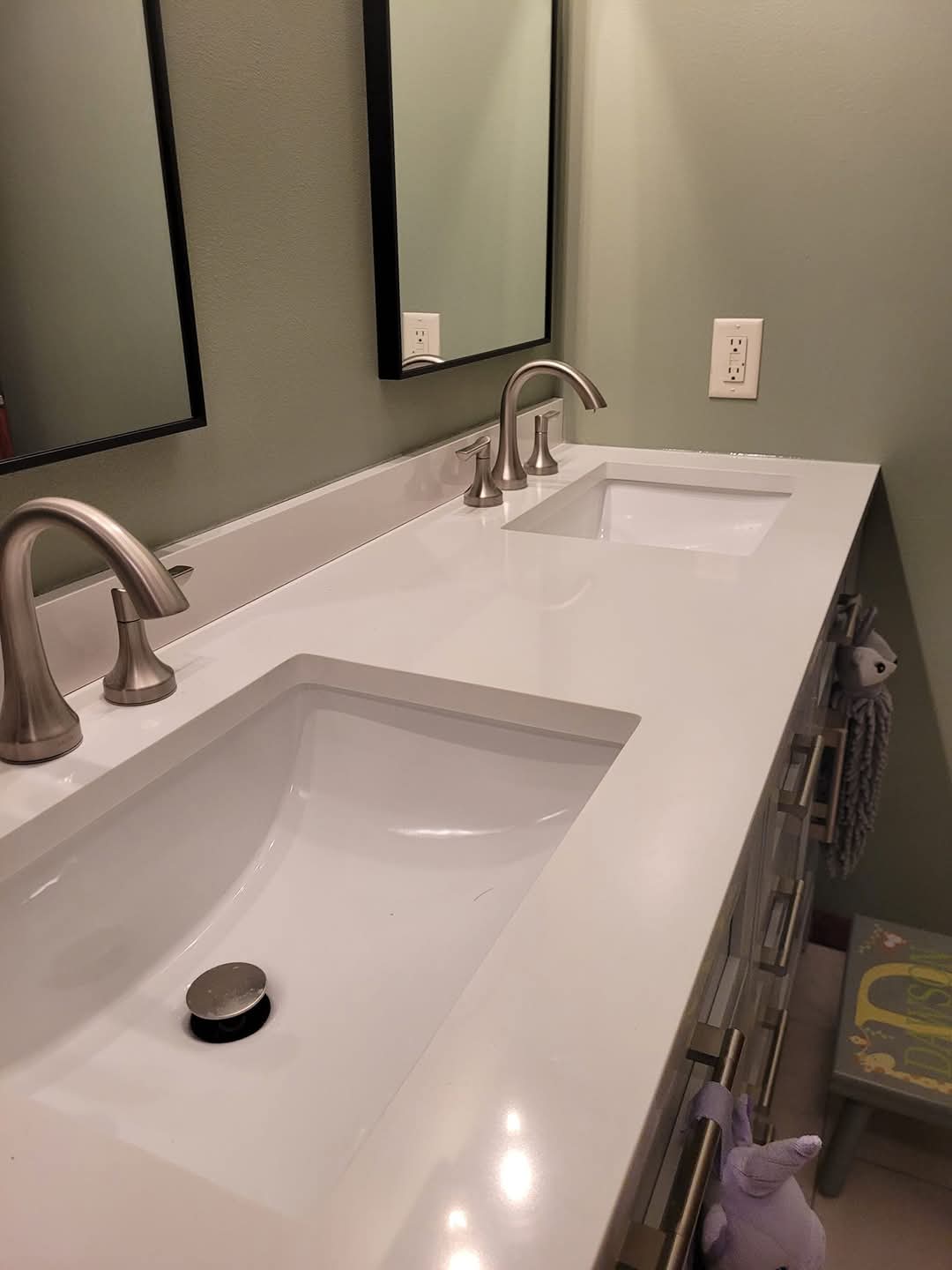 Double vanity upgrade with brushed nickel