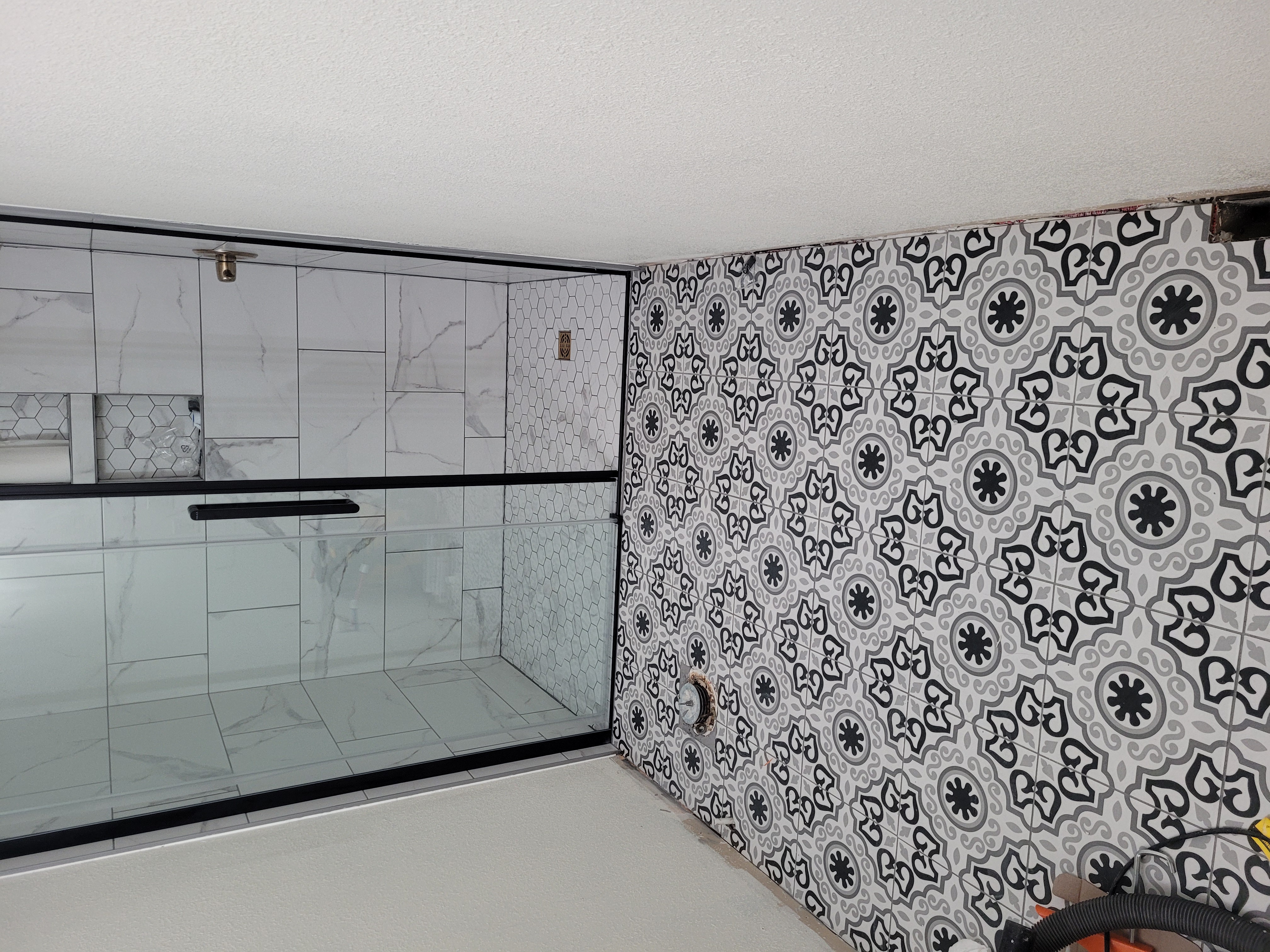 Zero-entry shower mid-construction