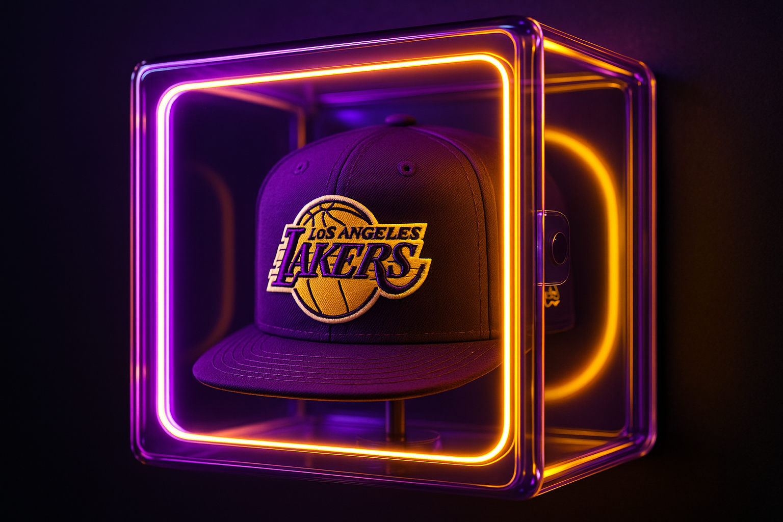 Single GlowRack display box with Lakers purple and gold neon glow