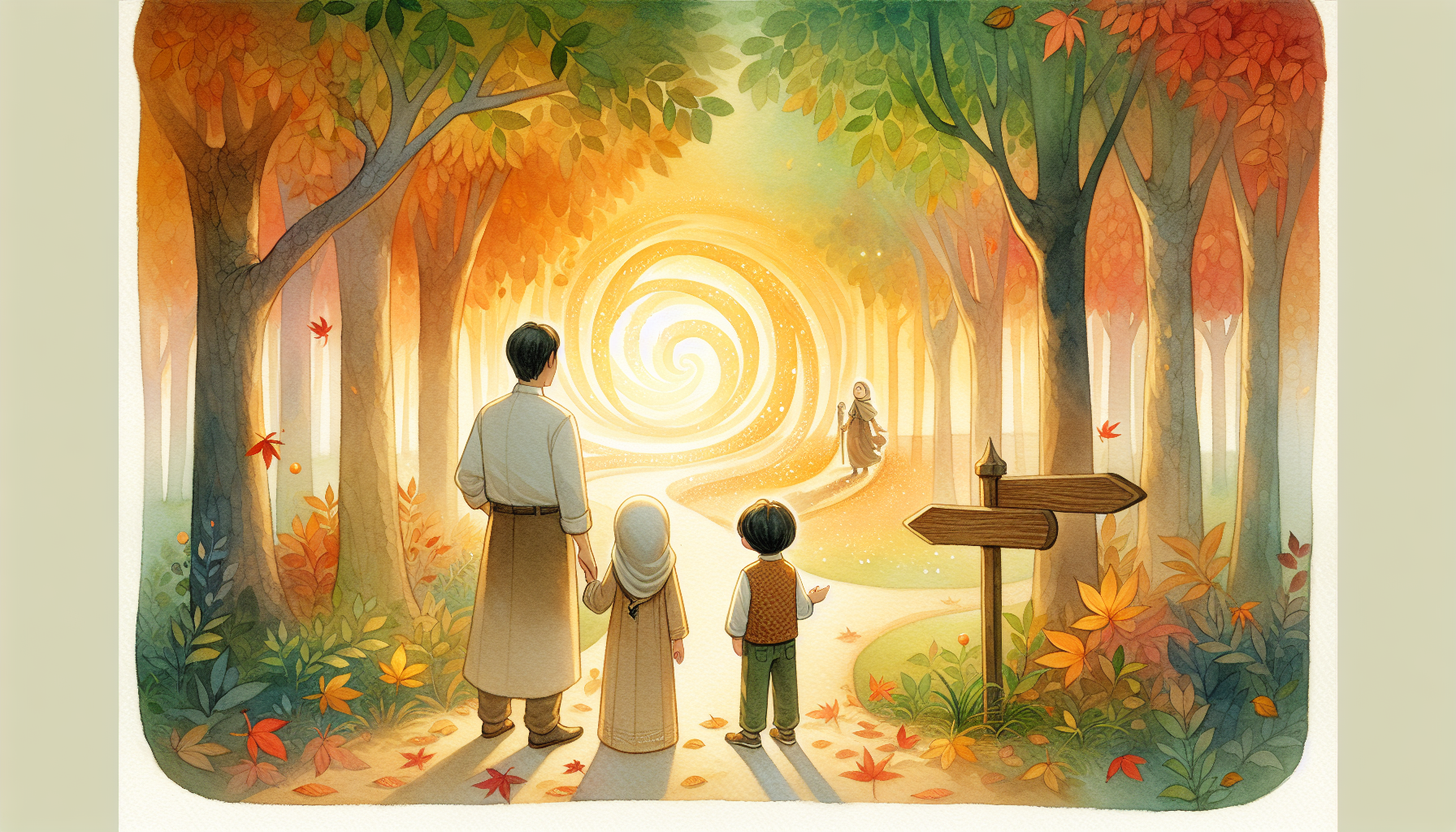 Family starting a trail adventure together