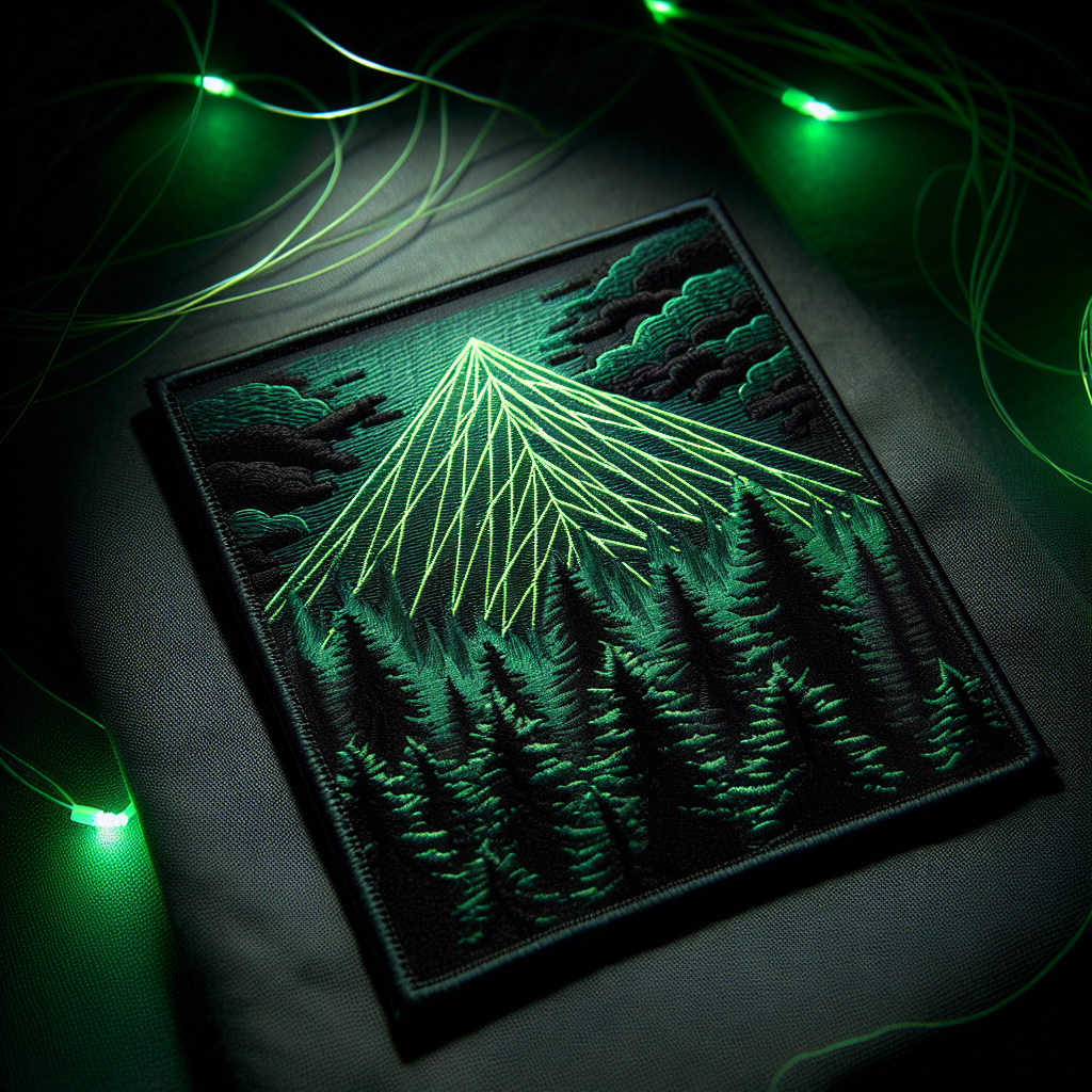 Canopy Frequency — embroidered patch with aerial forest and signal rings