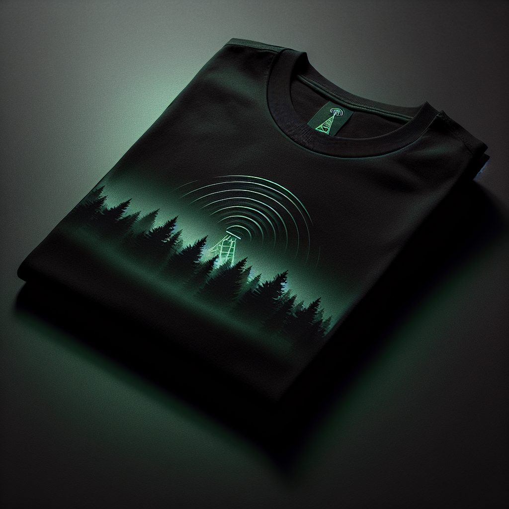 Signal Zero Tee — black heavyweight tee with signal frequency forest print