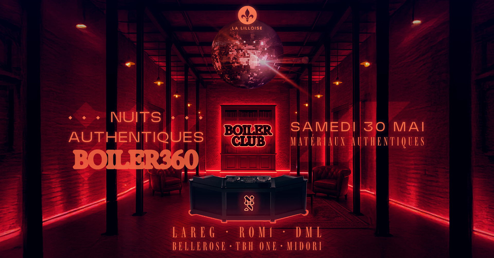 Flyer BOILER CLUB — La Lilloise · 30 Mai 2026 · Matériaux Authentiques
