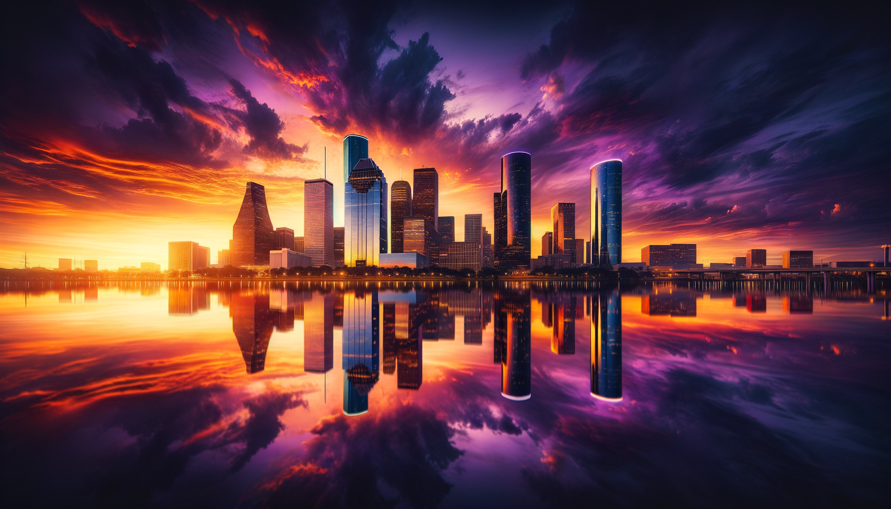 City Skylines calendar collection — Houston golden hour