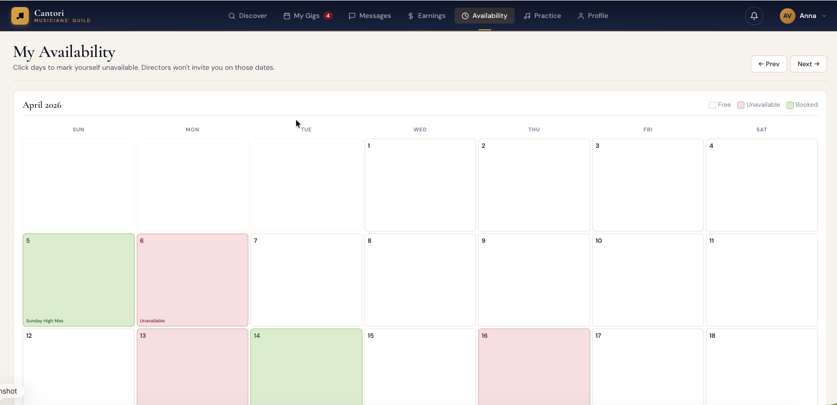 Availability — Set open and blocked dates in a calendar view