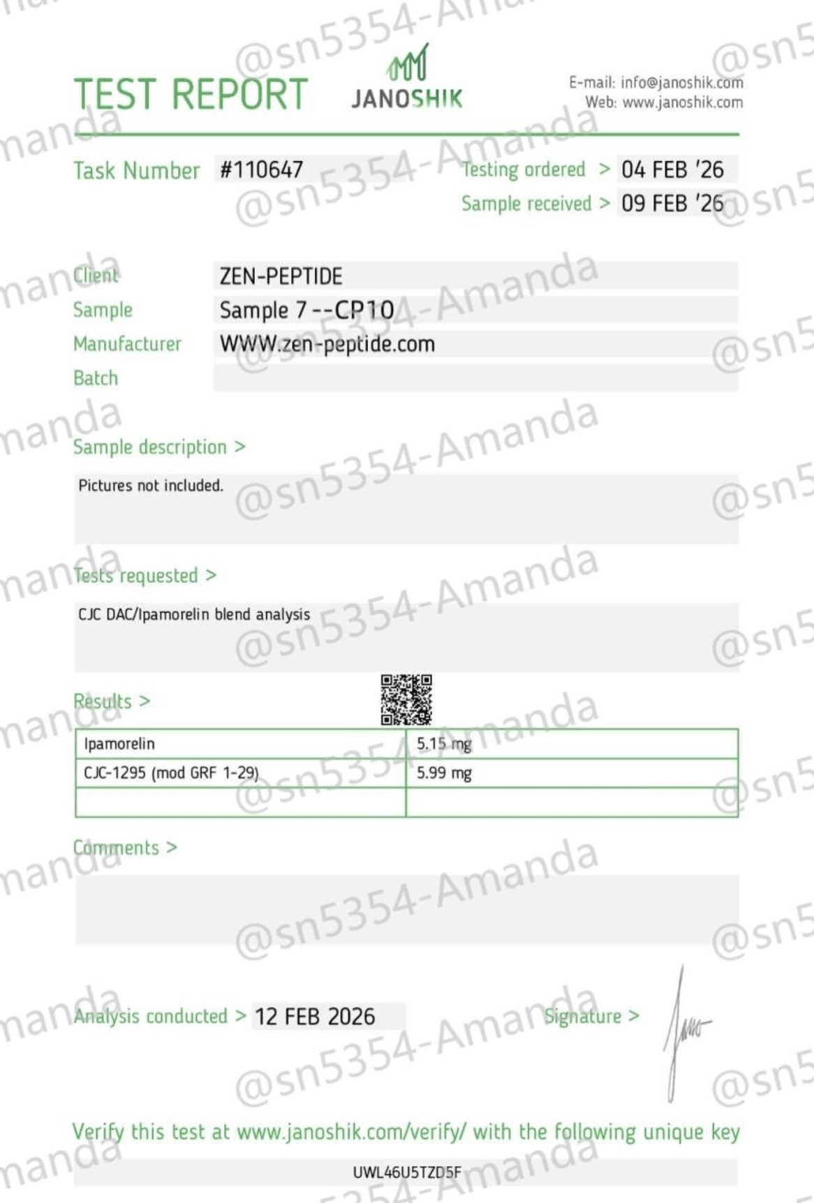 Certificate of Analysis — Janoshik Analytical