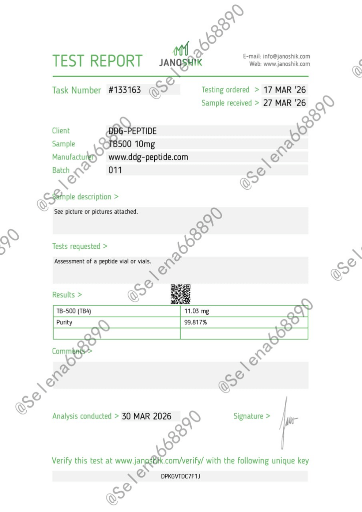 Certificate of Analysis — Janoshik Analytical