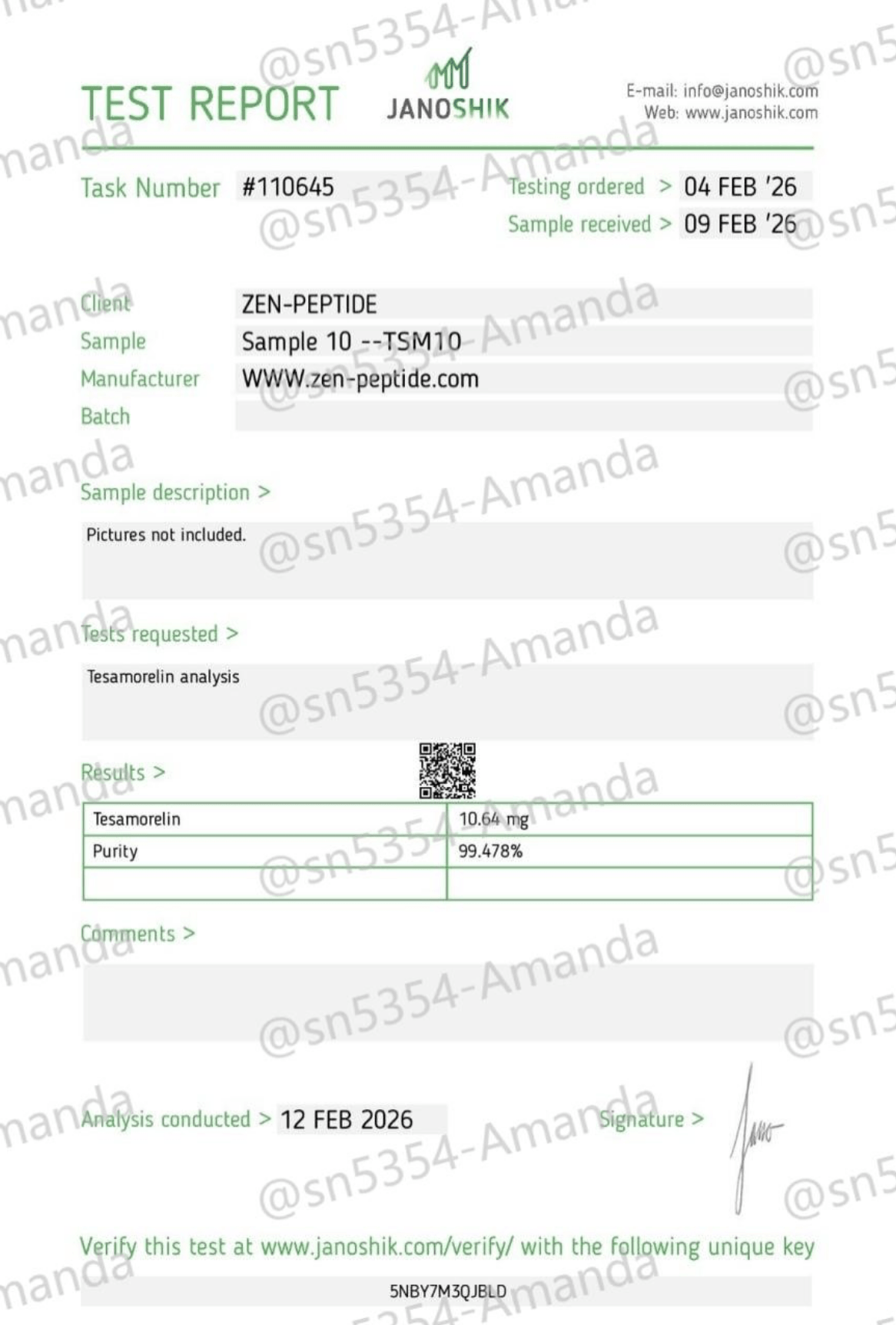 Certificate of Analysis — Janoshik Analytical