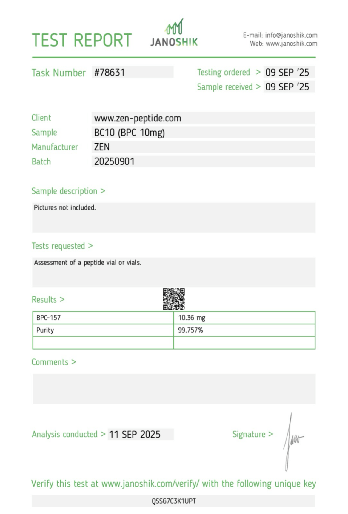 Certificate of Analysis — Janoshik Analytical