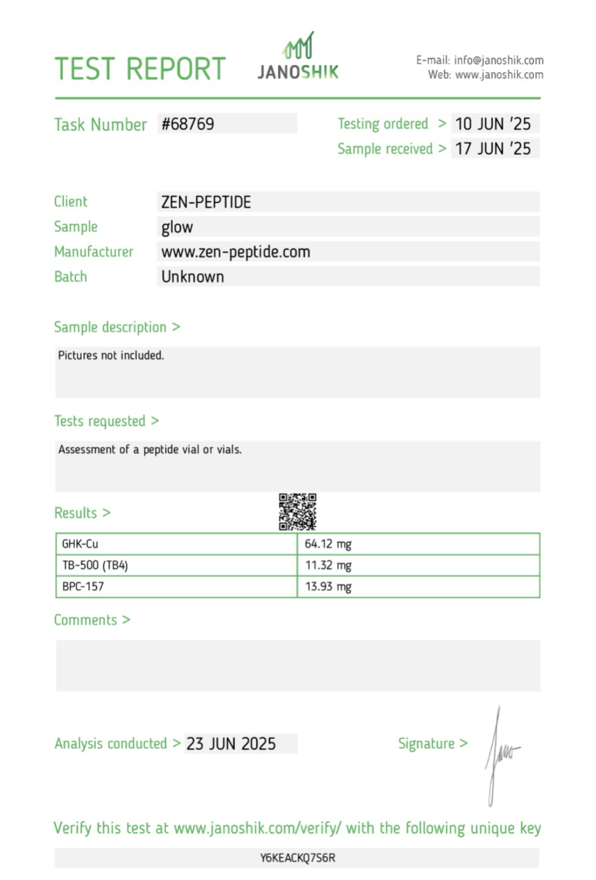Certificate of Analysis — Janoshik Analytical