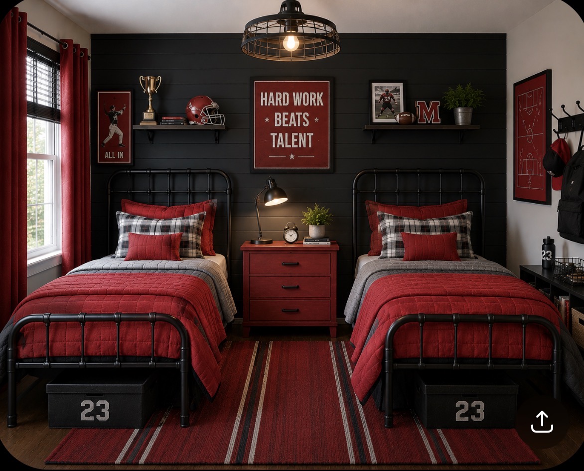 Red and black sports double bedroom