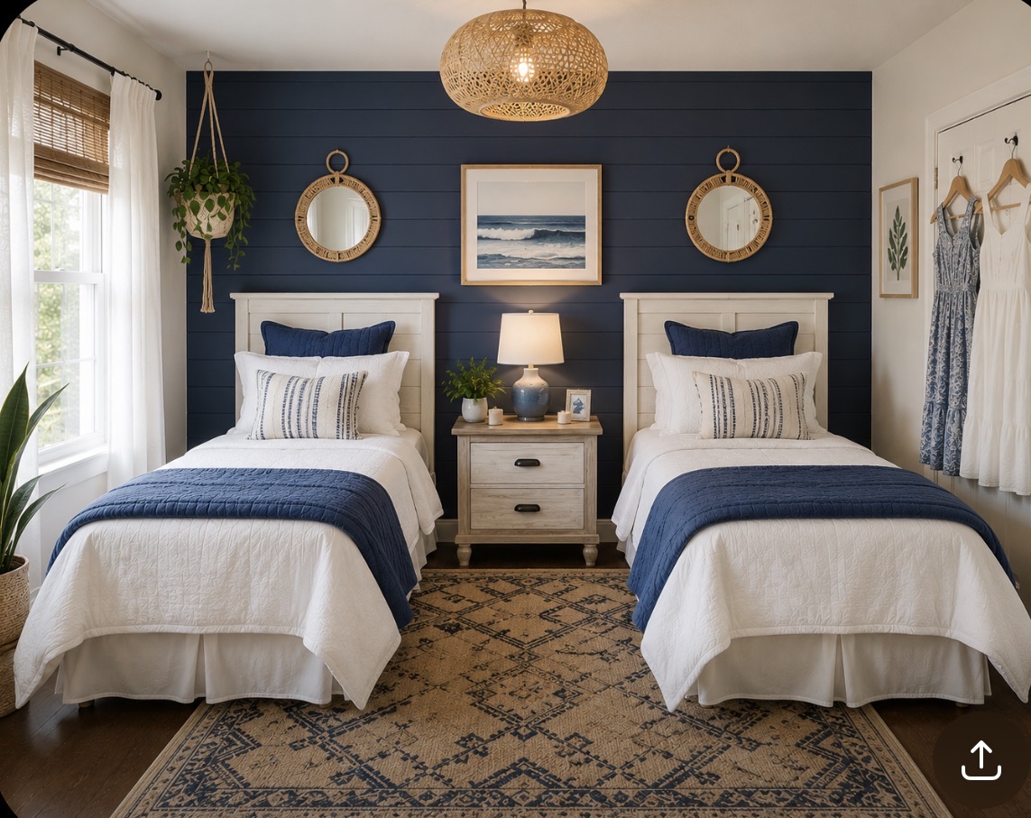 Navy blue coastal double bedroom