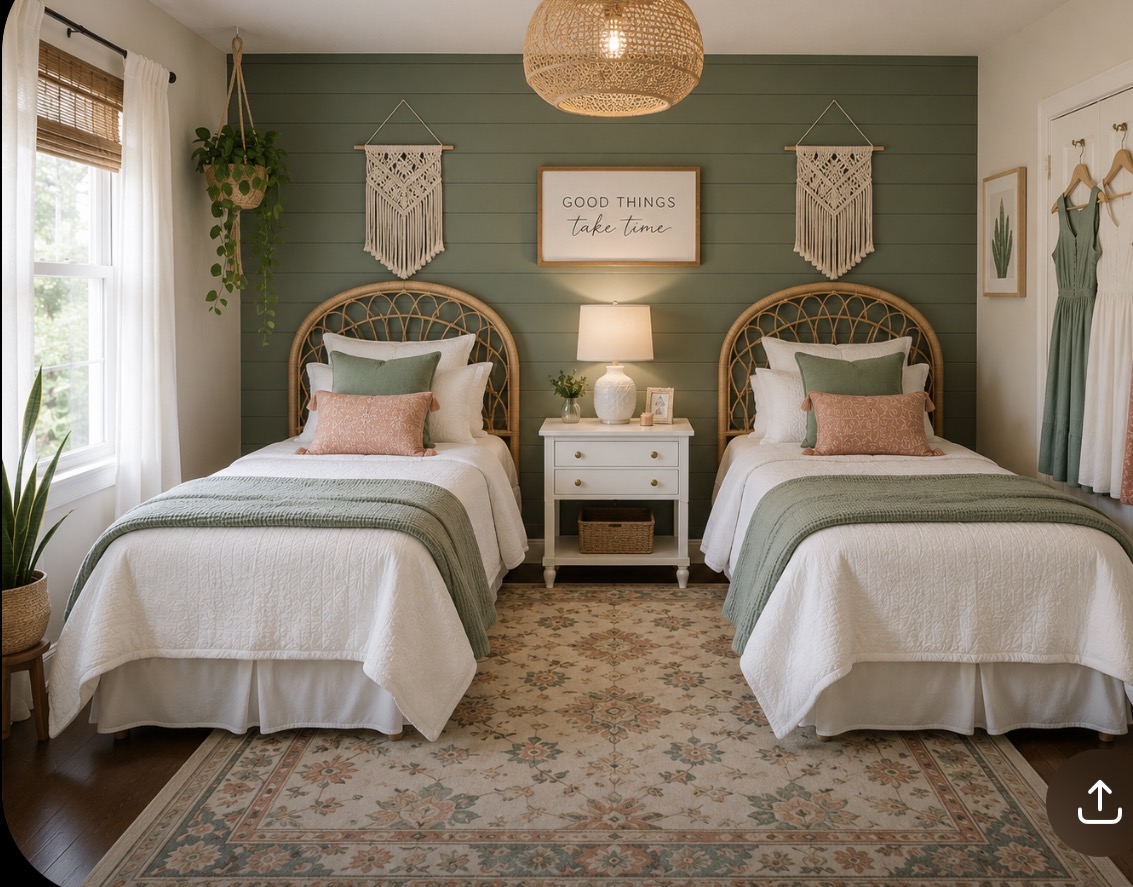 Sage green double bedroom