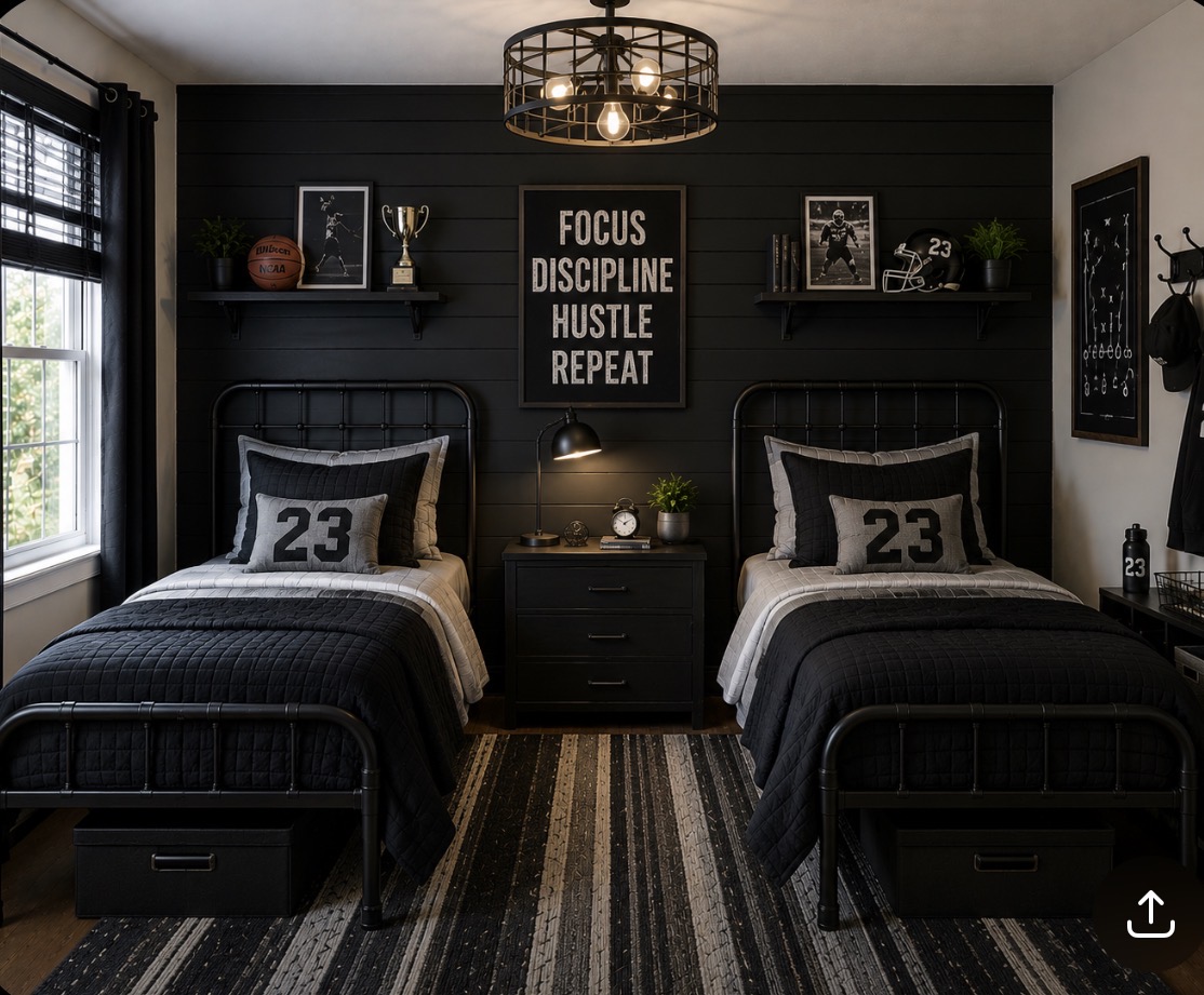 Black and gray sports double bedroom
