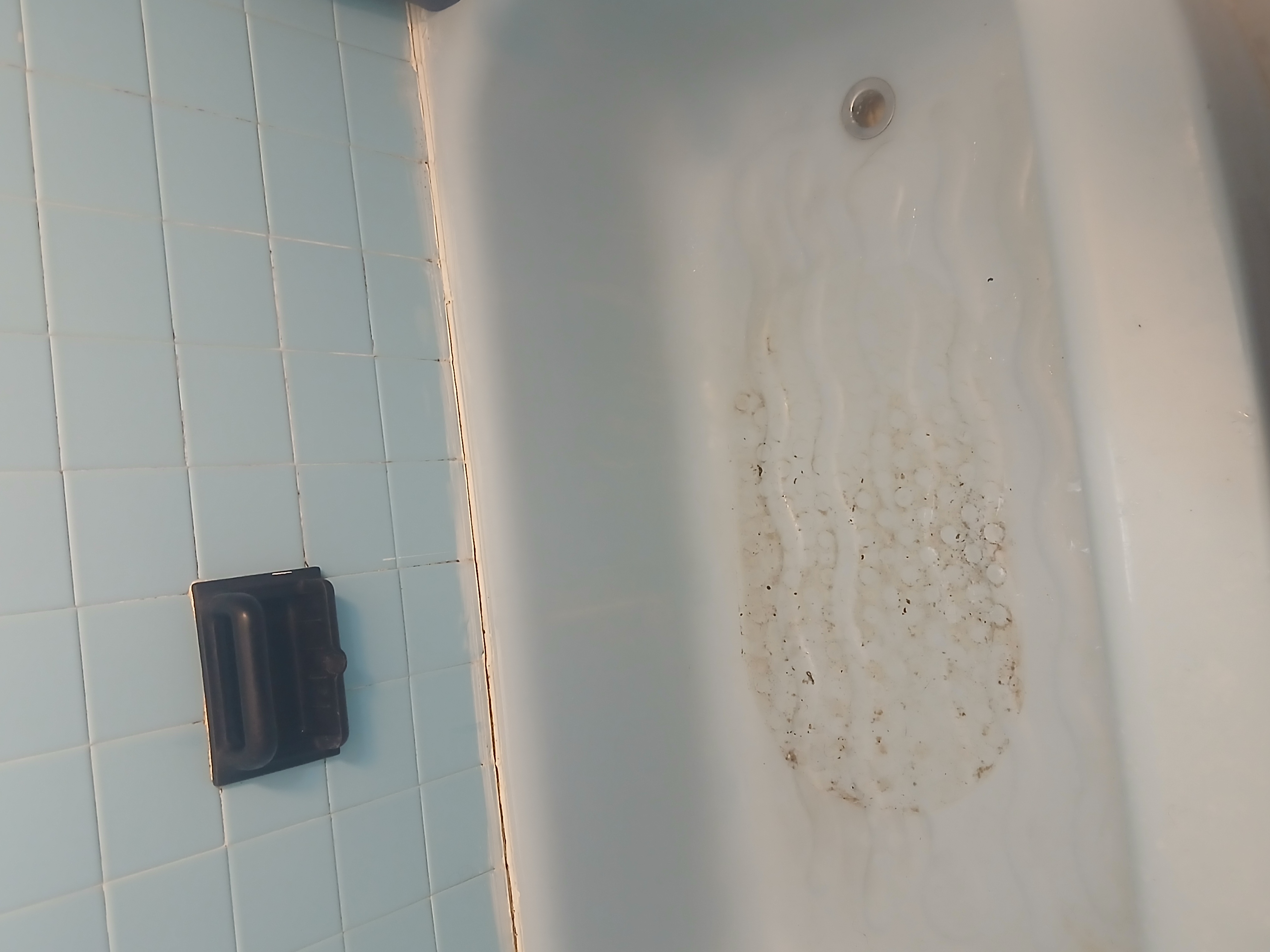 Bathtub before cleaning — soap scum and grime