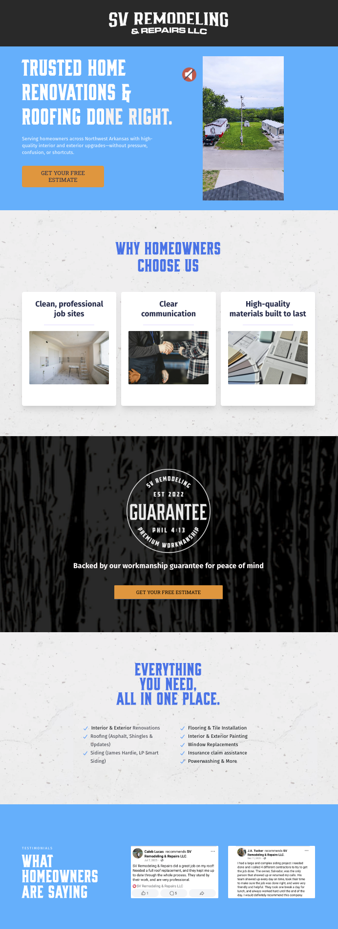 SV Remodeling & Repairs LLC website