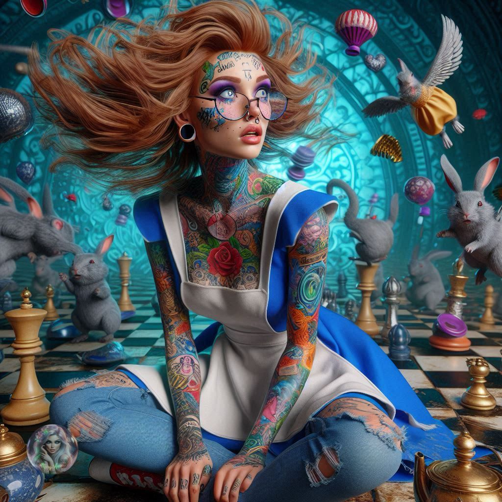 Alice with chess pieces